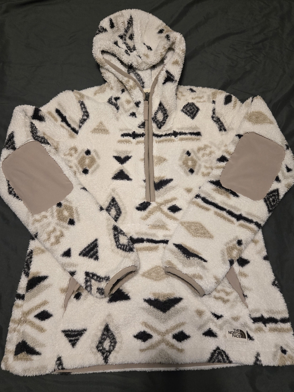 The North Face Womens M Campshire Pullover Sherpa Hoodie Aztec White 1/2 Zip